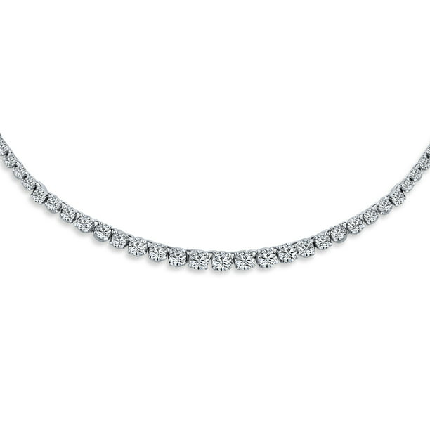 .925 Sterling Silver 5mm CZ Round Cut Rhodium Plated Tennis Necklace Chain 